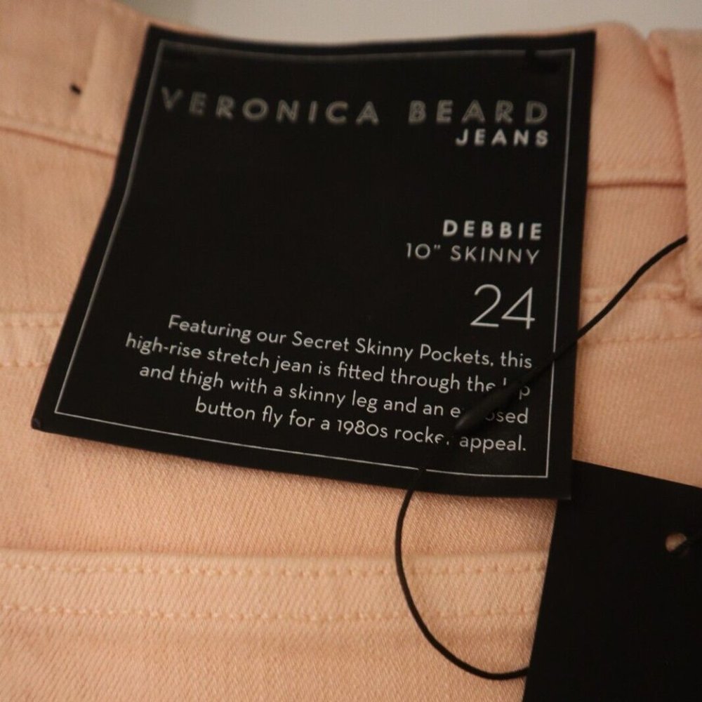 Veronica Beard Pink Jeans Debbie 10" Skinny Button Fly Size 24/25 Waist New Tag - Picture 4 of 6